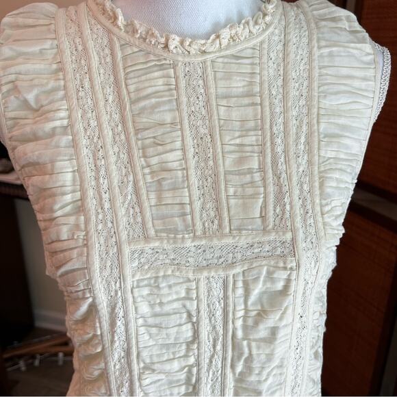 Rebecca Taylor Ruched Lace Cotton Dress Ivory Size 10 Sleeveless Mini Dress - Picture 4 of 10